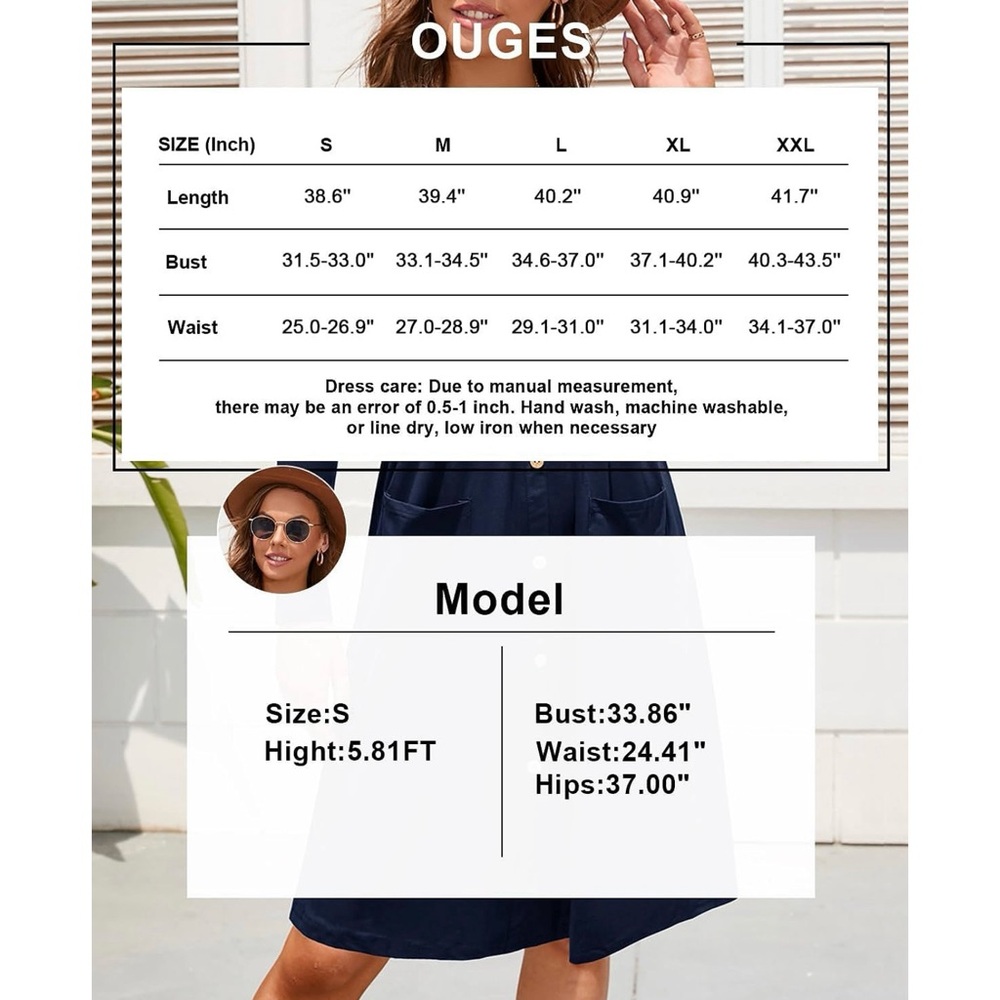 Ouges | Women's V Neck Button Down Skater Dress W… - image 3